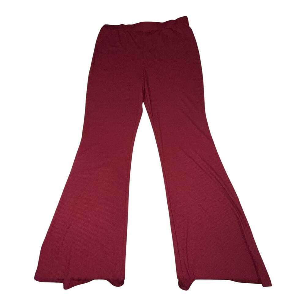 Final Touch Ribbed Knit Flare Pants Maroon Size L